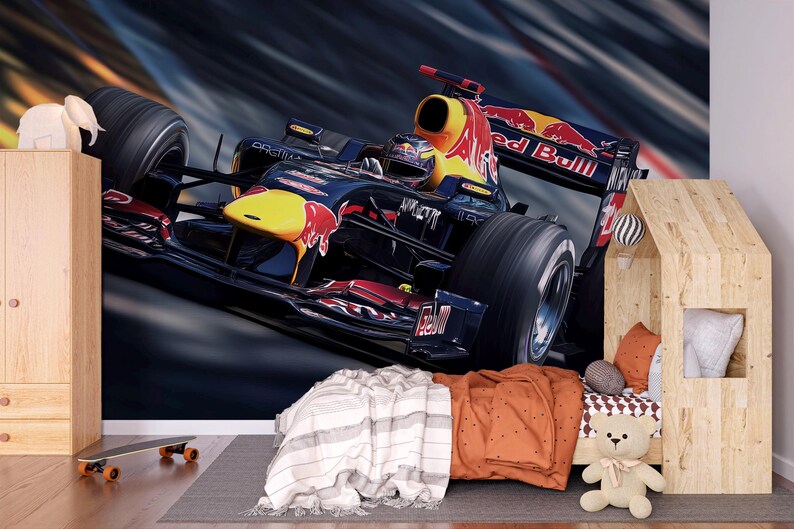 Formula 1 Racing Car 3D Wallpaper for Boys Bedroom | Sports Car Wall ...