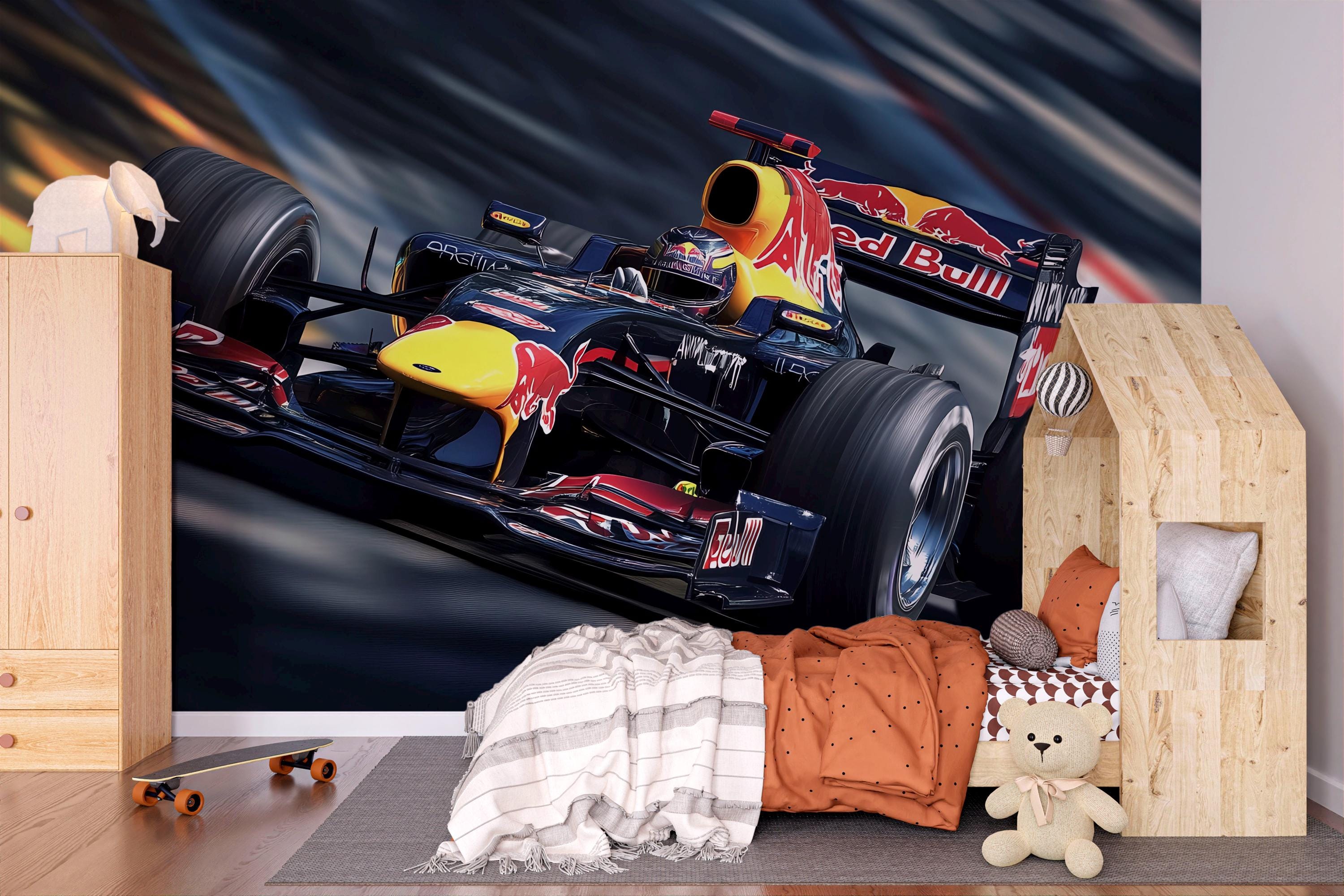 Formula 1 Racing Car 3D Wallpaper for Boys Bedroom | Sports Car Wall ...