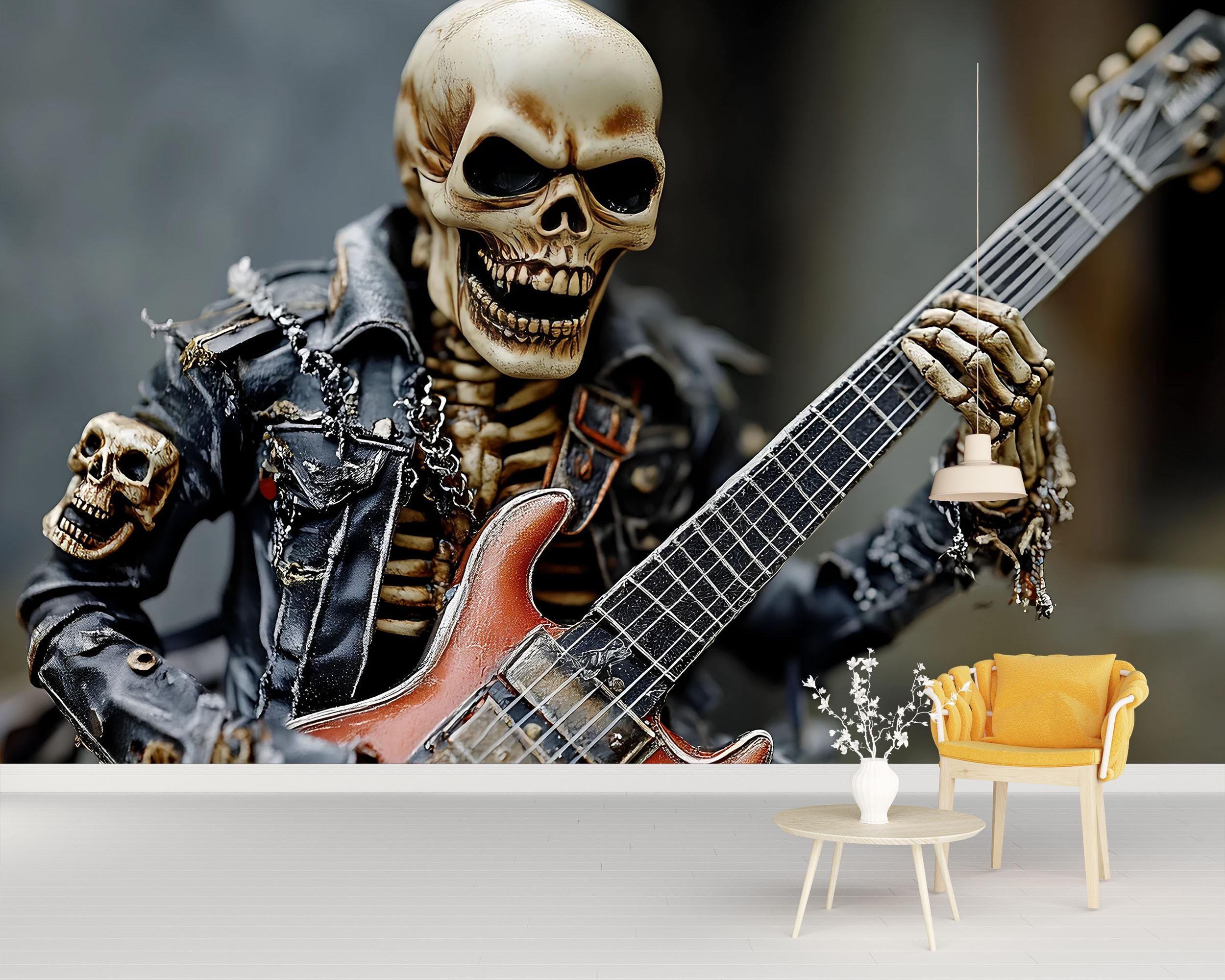Skeleton Pop Rocker Skeleton Rocker Guitar Wallpaper – Cool Skull in Leather Jacket Music ...