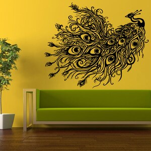 Wall Decal Vinyl Sticker Decals Peal And Stick Cheap Free Shipping Decor Art Beautiful Peacock Pretty Bird Amazing Feathers L419