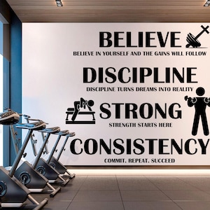 Workout Vinyl Gym Wall Decal, Inspirational Words, Gym Decal, Fitness Collage, Gym Wall Art Gym Decor Gym Wall Decor Motivational Art 660RS