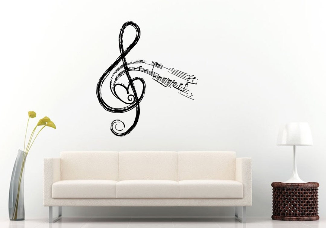 Music Treble Clef Painted Notes Melody Wall Decal Vinyl Sticker Mural ...