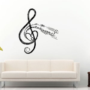 Music Treble Clef Painted Notes Melody Wall Decal Vinyl Sticker Mural ...