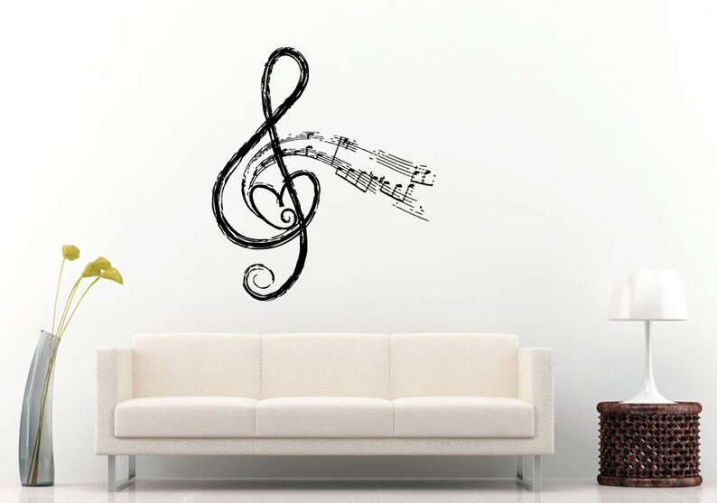 Music Treble Clef Painted Notes Melody Wall Decal Vinyl Sticker Mural ...
