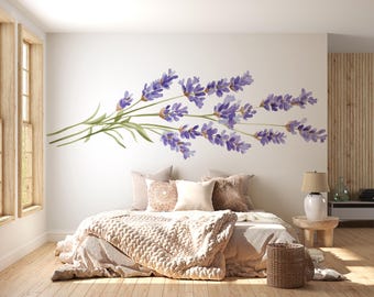 Lavender Wall Decal, Purple Floral Sticker, Botanical Wall Mural, Watercolor Flower Decor, Bedroom Accent Wall Art, Peel and Stick Floral