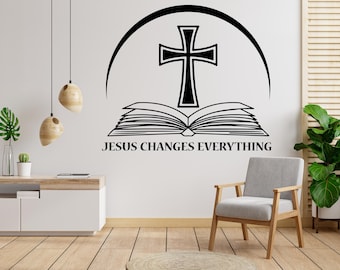 Jezus verandert alles, religieus muurbord, christelijke muurwoorden, kunst aan de muur kerk heiligdom, muur decor kerk, religieuze muur kunst 387RS
