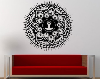 Namaste Yoga Lotus Meditation Mandala Wall Decal Sticker Vinyl Mural Leaving Bedroom Room Home Decor FREE SHIPPING L353
