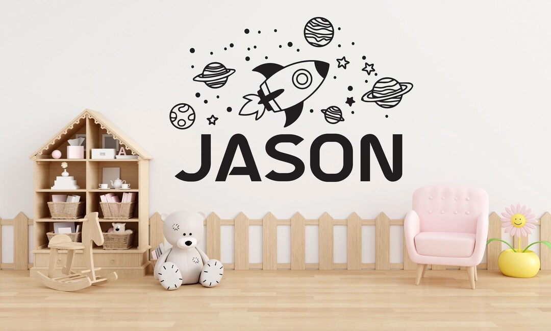 Large Kids Name With Rocket Planets and Stars Wall Decal Planet Wall ...