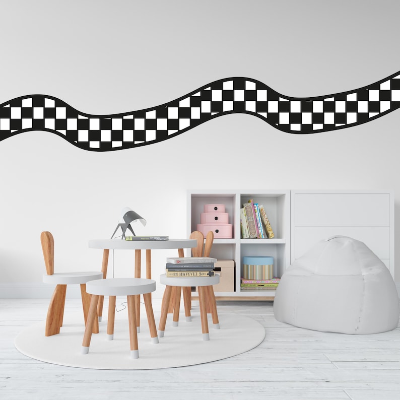 Road Wind Wall Decal Checkerboard Highway Vinyl Sticker Track Route ...