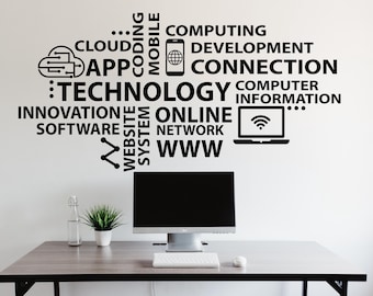 Technology Wall Decal, Circuit Board Wall Vinyl, Office Wall Decor, Business Software Wall Sticker, Computer It Decor Office 1197RS