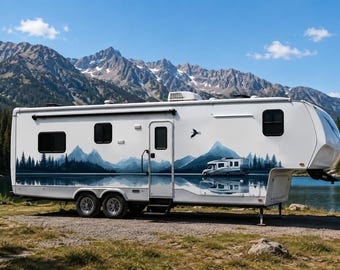 Mountain Lake RV Decal, Fifth Wheel Camper Graphic, Mountain Reflection RV Wrap, Forest Camper Decal, Motorhome Vinyl Sticker, Travel cv004