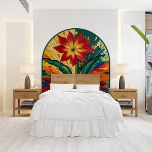Arch Abstract Flower Art Painting Wall Decal, Bed Arch Sticker, Hedboard Wall Decal, Arch Wall Decal Sticker, Super King Bed Arch 515LU