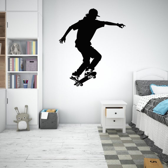 Autocollant mural pour chambre d'adolescent et garçon Motif skateboard 57 x 86 cm Autocollant mural pour chambre d'adolescent et garçon Motif skateboard 57 x 86 cm