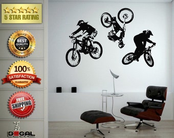 Three Mountain Bikes Wall Vinyl Sticker Mural Room Decor L1828