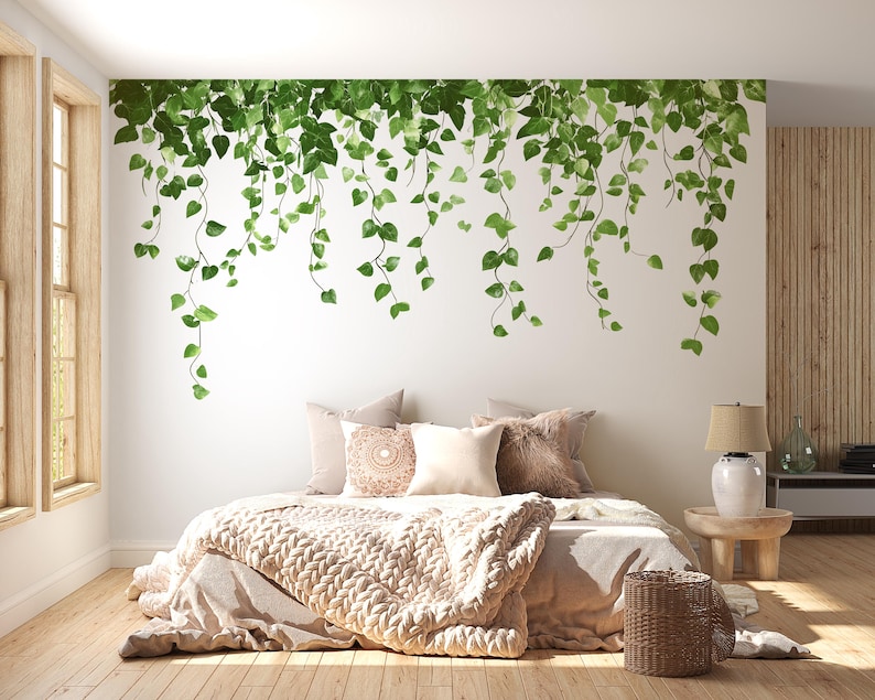 Hanging Vine Wall Decal • Green Botanical Sticker • Jungle Plant Mural ...