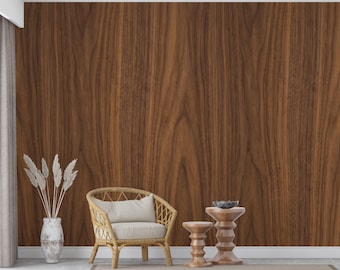 Walnut Wood Wallpaper, Natural Wood Veneer Wall Mural, Japandi Mid Century Wood Grain, 1970s Brown Wood Texture, Organic Wall Decor 1285RS