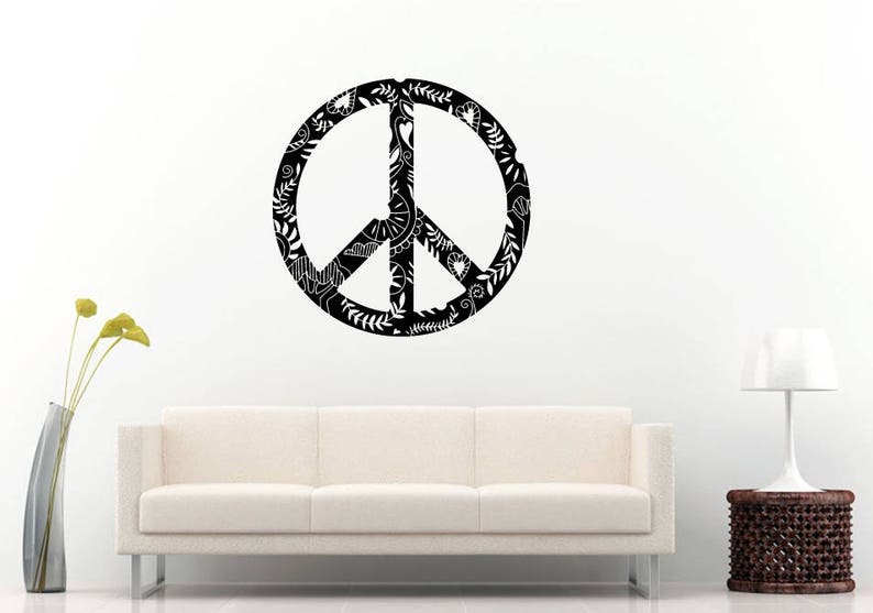 Peace Symbol Love Flowers Floral Design Pattern Sign Wall Sticker Decal Vinyl Mural Decor Art L2316