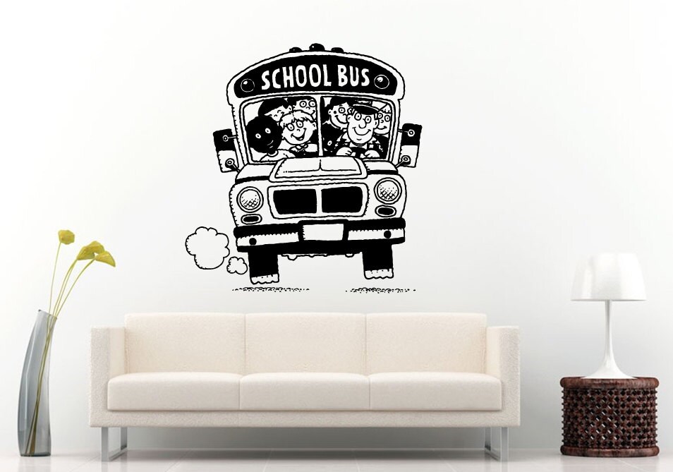 Back To School Bus Filled With Happy Kids Children Wall Decal Vinyl Sticker Mural Room Decor L1040
