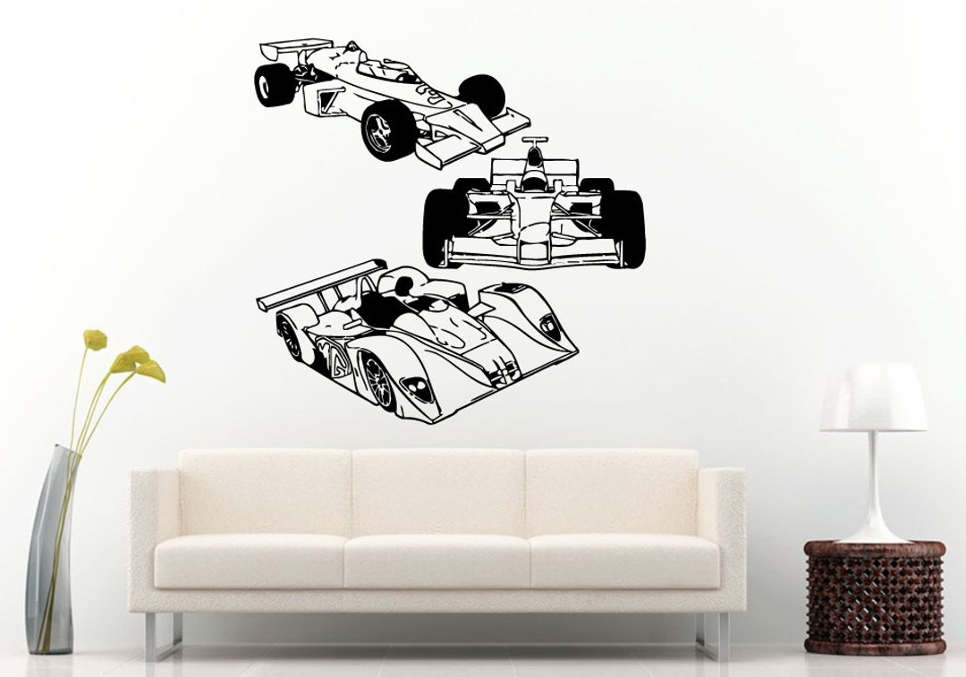 Three Formula One F1 Speed Racing Super Cars Wall Decal Vinyl Sticker ...
