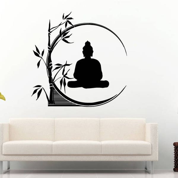 Zen Kreis Lotus Meditation Buddha Bambus Baum Namaste Yoga Mandala Om DIY Wand Aufkleber Aufkleber Vinyl Wandbild Dekor Art L2210