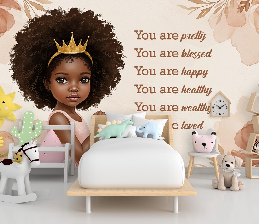 Afro Princess Room Wall Graphics Peel and Stick Girl Room Wallpaper ...