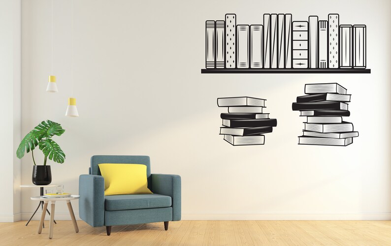 Library Vinyl Wall Art Decals, Book Shelves Decor, Library Wall Decal ...
