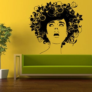 Wall Decal Vinyl Sticker Decals Peal And Stick Cheap Free Shipping Decor Art Girl Woman Hair Flowers Beautiful Face Hair Salon L436