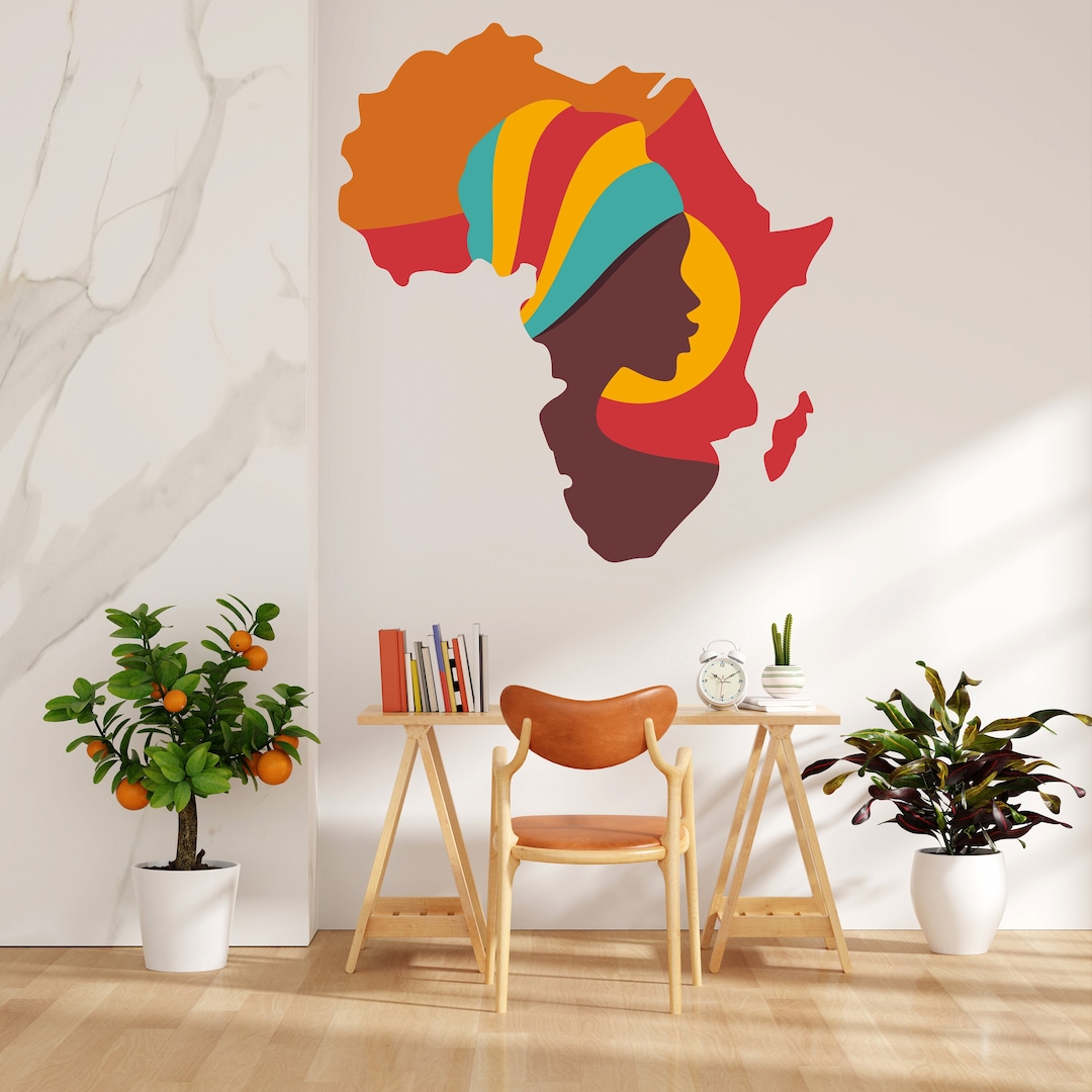 Africa Map Wall Art Vinyl Sticker Africa Continent Wall Vinyl Etsy