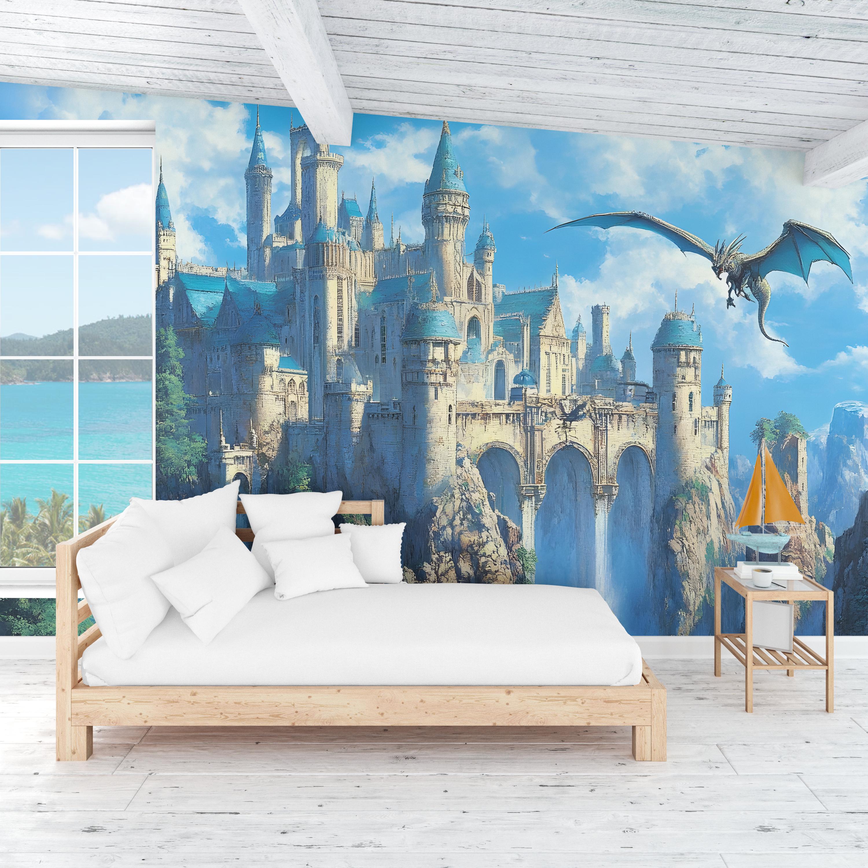 Magical Fantasy Castle Wallpaper With Dragon - Peel and Stick Wall ...