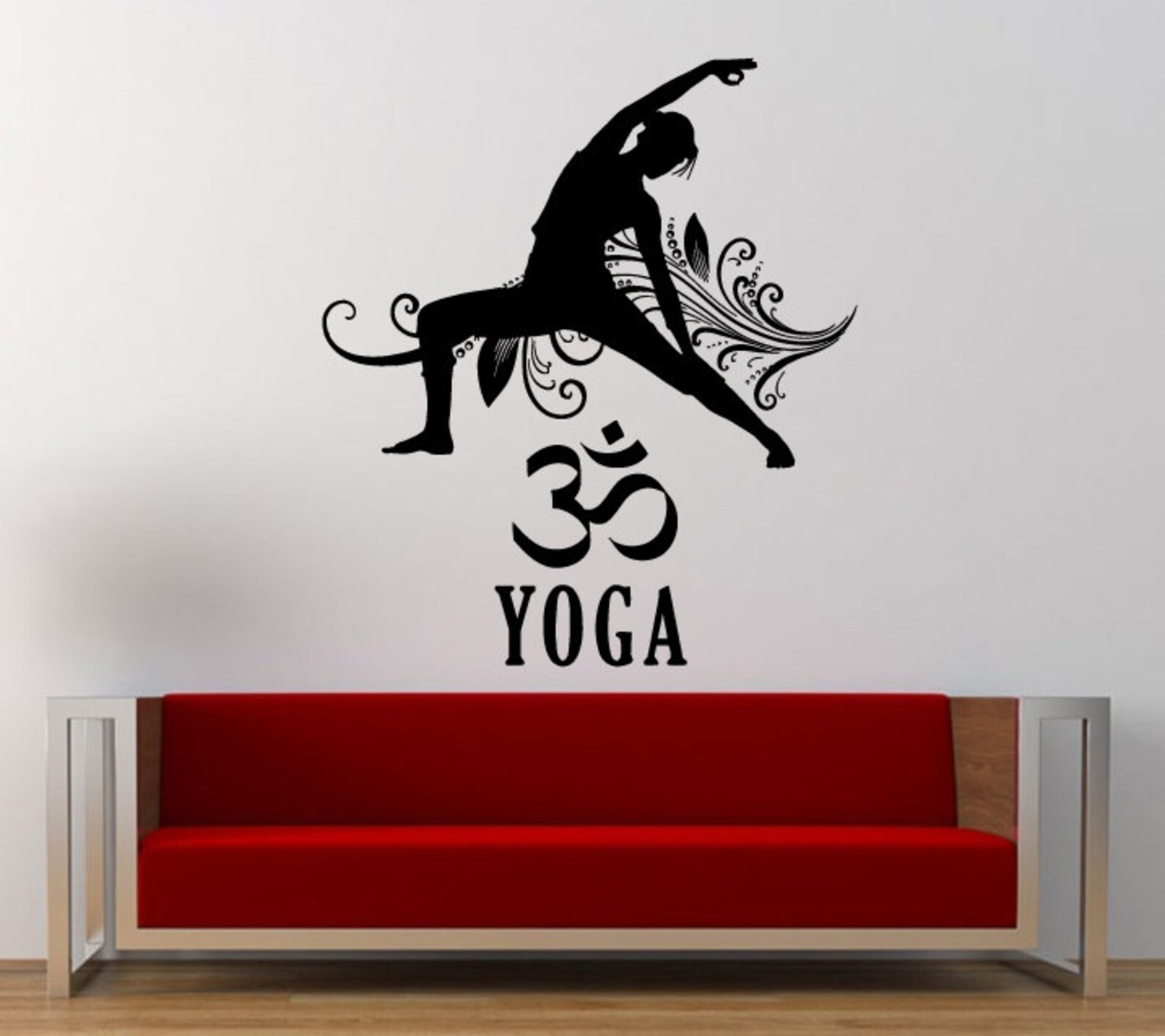 Yoga Om Floral Person Doing Yoga Wall Decal Sticker Vinyl Mural Leaving ...