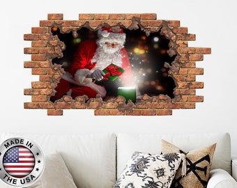 Adesivo Murale Babbo Natale 3D, Effetto "sfonda Il Muro", Decorazione Divertente Per Casa E Feste