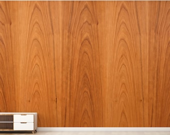 Cherry Wood Wallpaper, Realistic Wood Grain Wallpaper, Vintage Wood Veneer Wall Mural, Warm Brown Wood Texture Mid Century Wall Decor 1281RS