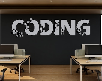 Décalcomanie murale code binaire, décalcomanie d'art mural en vinyle technologique, décalcomanie murale pour circuit imprimé, décoration murale de bureau, bureau Computer It Decor 229LU