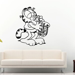 Cat Funny Playing On Saxophone Cute Animal Children's Room Wall Decal Vinyl Sticker Mural Room Decor L1000