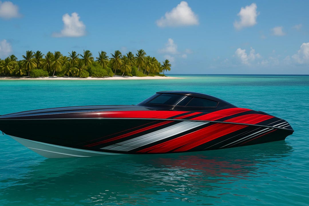 Red Velocity Boat Wrap – Modern Racing Stripe Vinyl Wrap – Marine Grade ...