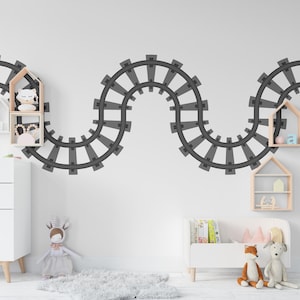 Railroad train Wall Decal Highway Vinyl Sticker Track Route Wall Decor Kids Playroom Boys Room Wall Art Train Bedroom Mural Sticker 605RS