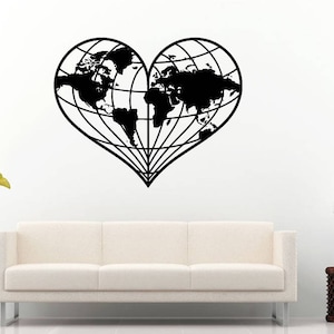 Weltkarte Liebe Herz Form Welt Reisen Abenteuer Geographie Wand Aufkleber Aufkleber Vinyl Wandbild Dekor Art L2262