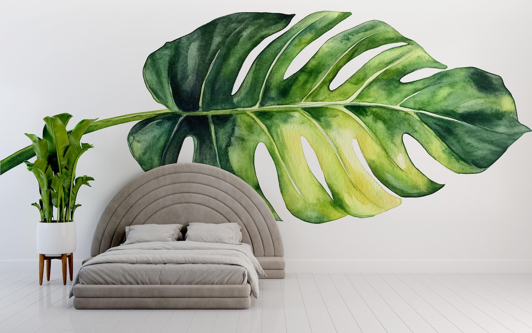 Large Monstera Leaf Wall Decal • Watercolor Jungle Plant Sticker ...