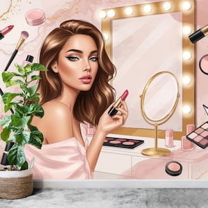 Papel pintado de salón de belleza, Mural de pared de mujeres hermosas, Papel pintado de pestañas, Decoración de oficina, Calcomanía de pared para negocios, Arte de pared para oficina 652RS