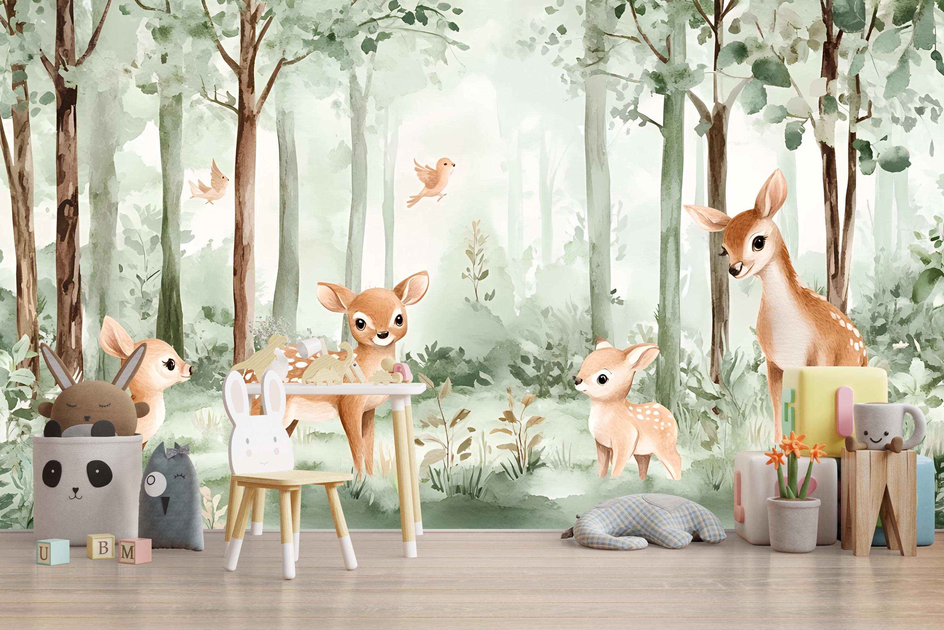 Watercolor Woodland Wonders Mural Wallpaper - Kids Wallpaper - View #2