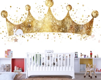 Gold Crown Wall Decal for Nursery • Royal Crown Sticker • Kids Room Peel & Stick Mural • Princess Prince Nursery Decor • Removable Wall Art