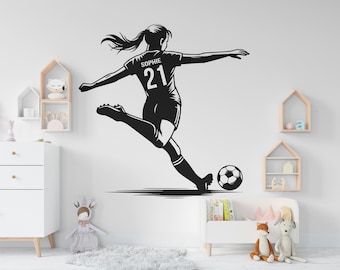 Large Custom Name Soccer Girl wall decal Sport Wall Decal Kids Decal Personalized Gifts wall Vinyl Wall Sticker Boy Room 742RS