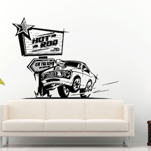 Hot Rod Road Sign American Muscle Racing Sports Vehicle Wall Decal Vinyl Sticker Mural Room Decor L1266