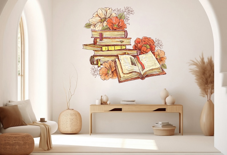 Vintage Books Wall Decor, Library Vinyl Wall Art Decals, Books Wall ...