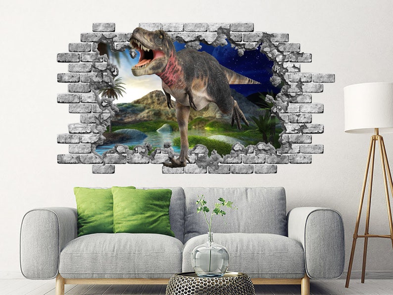 3D T-rex Dinosaur Hole in the Decals. Jurassic World Vinyl Sticker ...