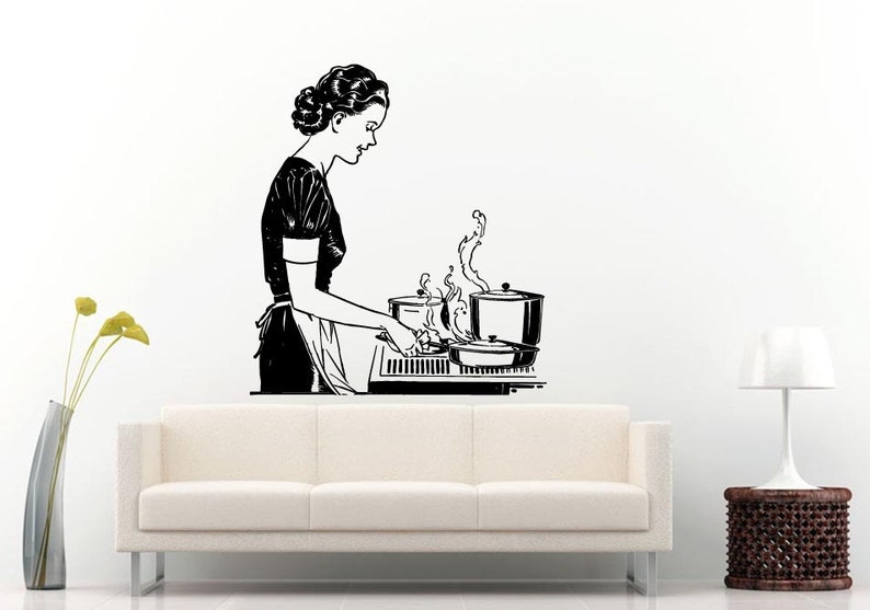 Woman Female Mother Lady Cooking With A Smile Kitchen Dining Wall Decal Vinyl Sticker Mural Room Decor L776