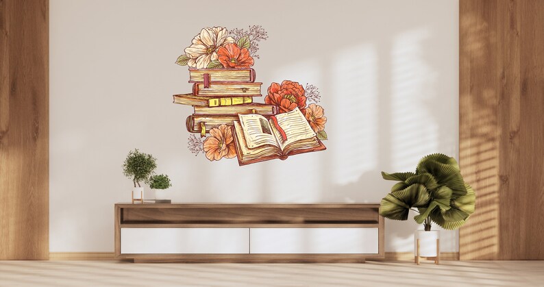 Vintage Books Wall Decor, Library Vinyl Wall Art Decals, Books Wall ...