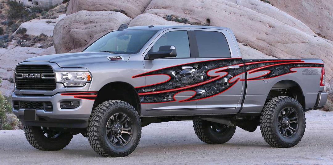 Skull Truck Vinyl Side Graphics, Skulls Bones Truck Graphics, Skulls