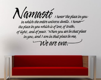 Namaste We Are One Yoga Quote Saying Wall Decal Sticker Vinyl Mural Leaving Bedroom Room Home Decor FREE SHIPPING L311