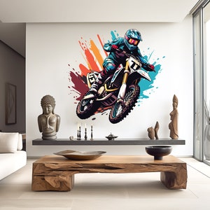 Motocross aplastado pared calcomanía arte motocicleta pared decoración  niños dormitorio vinilo pared pegatina -  México